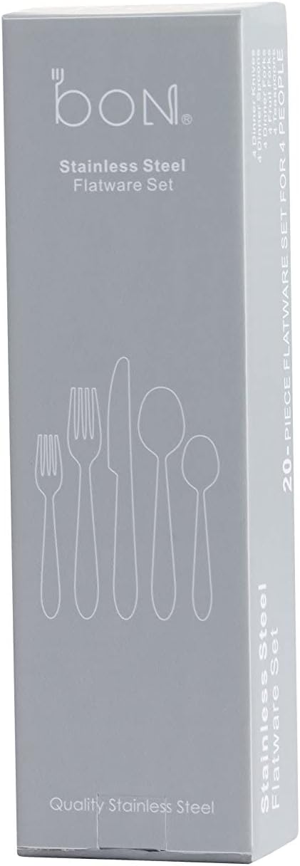 Bon Flora 20-Piece Stainless Steel Flatware Silverware Cutlery Set, Include Knife/Fork/Spoon, Dishwasher Safe, Service for 4