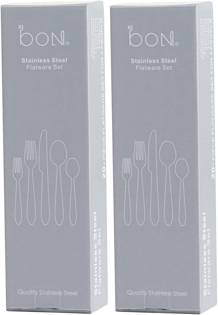 Bon Flora 40-Piece Stainless Steel Flatware Silverware Cutlery Set, Include Knife/Fork/Spoon, Dishwasher Safe, Service for 8