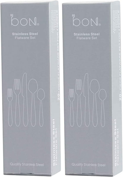 Bon Flora 40-Piece Stainless Steel Flatware Silverware Cutlery Set, Include Knife/Fork/Spoon, Dishwasher Safe, Service for 8